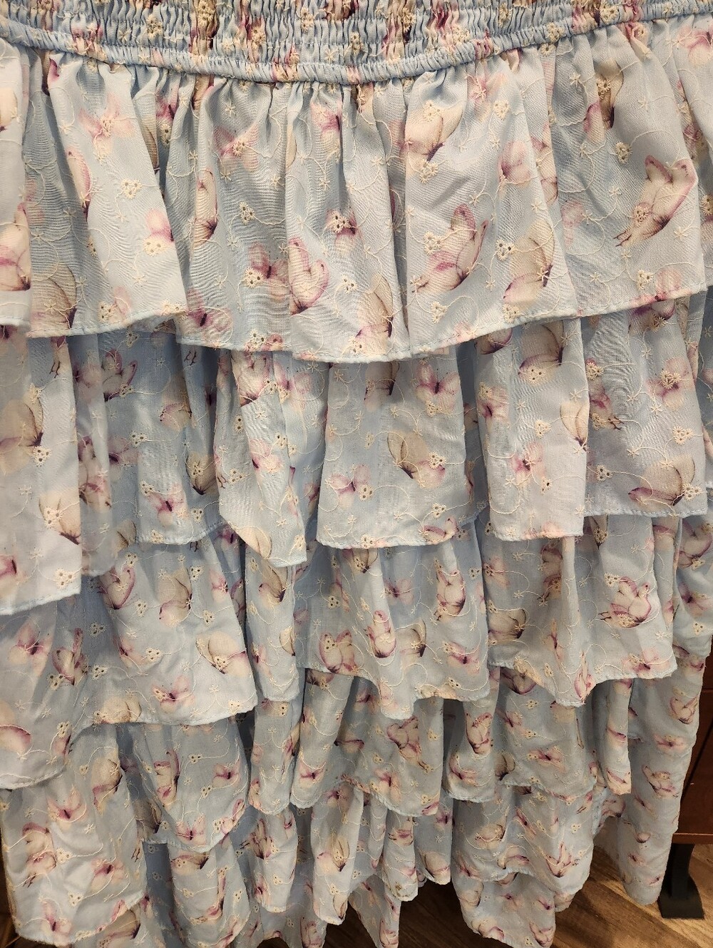 Ivy City Co Smocked Whimsical Tiered Midi Dress Embroidered Butterfly Fairy - Picture 5 of 7